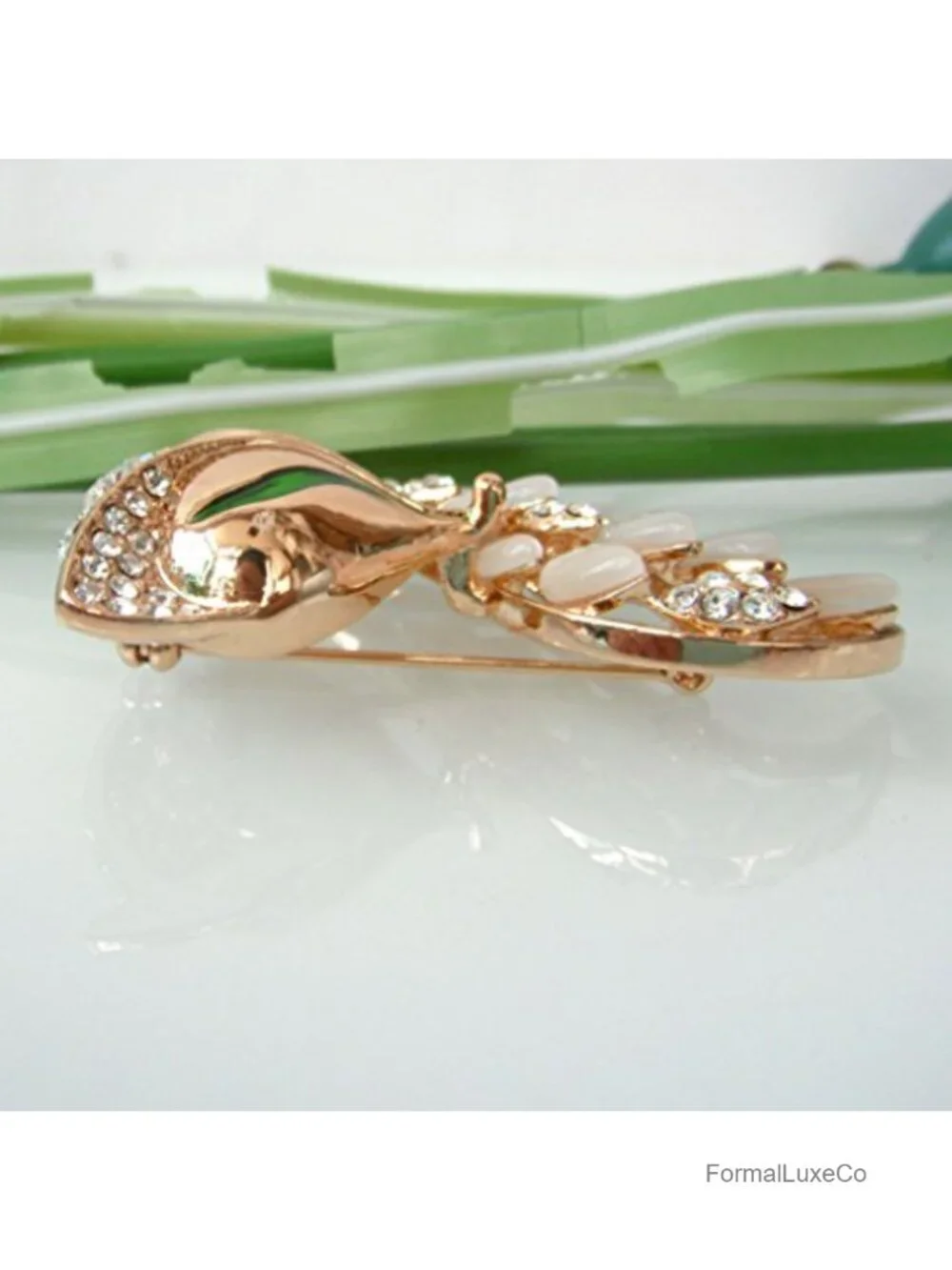 18k Gold Plated Created Opal Fox Brooch Pin Vintage Crystal Jewelry